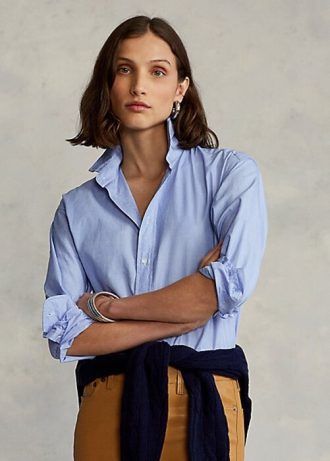 Camisas Ralph Lauren de algodão azul femininas, de manga comprida