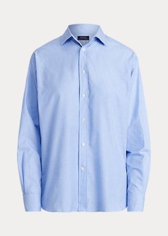 Camisas Ralph Lauren de algodão azul femininas, de manga comprida