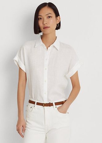 Camisas Ralph Lauren de linho com manga dolman para mulheres brancas