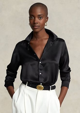 Camisas Ralph Lauren de seda Charmeuse pretas femininas