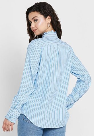 Camisas Ralph Lauren Femininas Listradas com Detalhe de Babados Azul