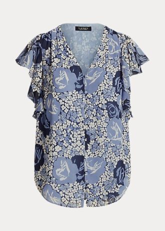 Camisas Ralph Lauren Floral Crinkle Georgette Femininas Azuis