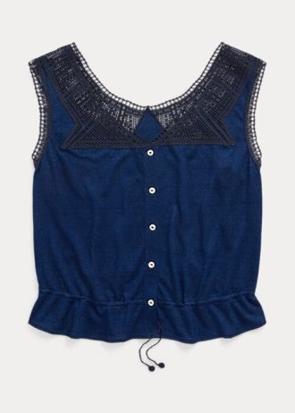Camisas Ralph Lauren Indigo com acabamento em crochê azul marinho para mulheres