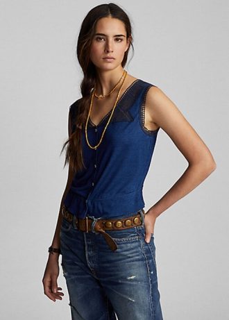 Camisas Ralph Lauren Indigo com acabamento em crochê azul marinho para mulheres