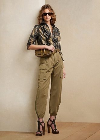 Camisas Ralph Lauren Keara Metálicas com Babados Pretas Femininas