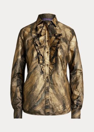 Camisas Ralph Lauren Keara Metálicas com Babados Pretas Femininas