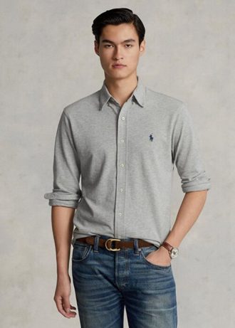 Camisas Ralph Lauren Masculinas Cinza de Malha Leve