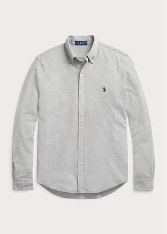 Camisas Ralph Lauren Masculinas Cinza de Malha Leve