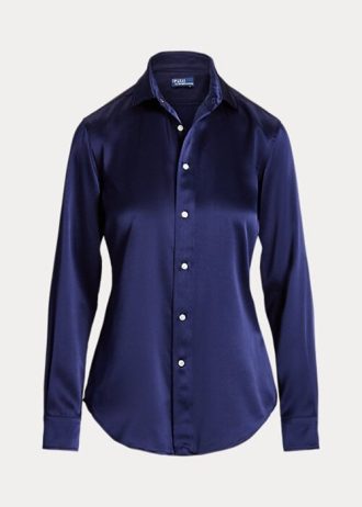 Camisas Ralph Lauren Mulberry Silk Shir Azul Marinho Femininas