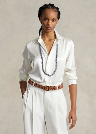 Camisas Ralph Lauren Mulberry Silk Shir Creme Femininas