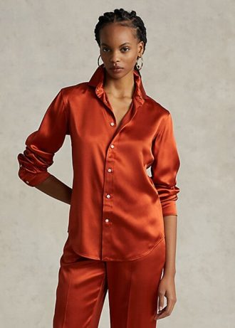 Camisas Ralph Lauren Mulberry Silk Shir Laranja Femininas