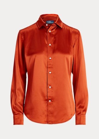 Camisas Ralph Lauren Mulberry Silk Shir Laranja Femininas