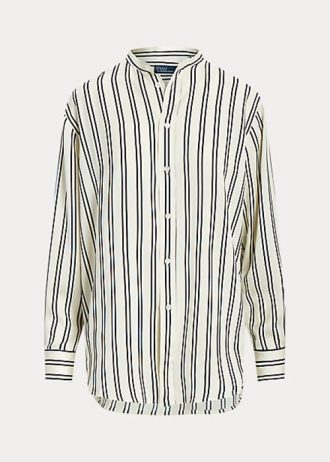 Camisas Ralph Lauren Oversize Listradas de Cetim Pretas/Creme Femininas