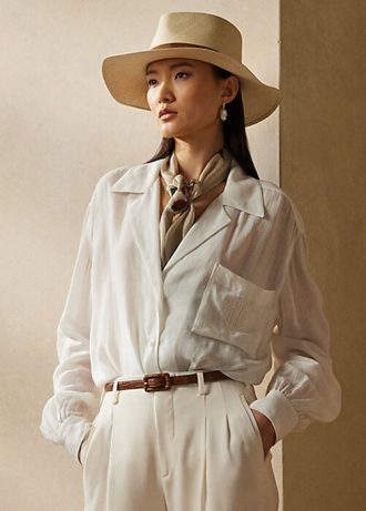 Camisas Ralph Lauren Roslin de linho voile femininas brancas