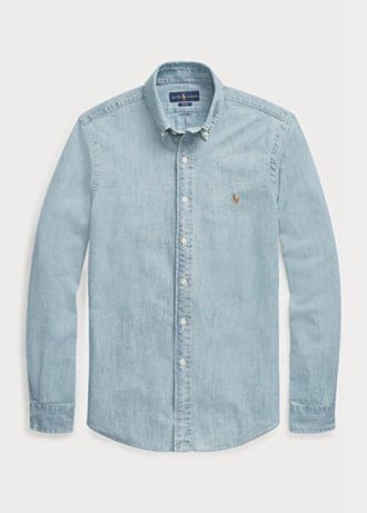 Camisas Ralph Lauren Slim Fit Chambray Masculinas Azuis