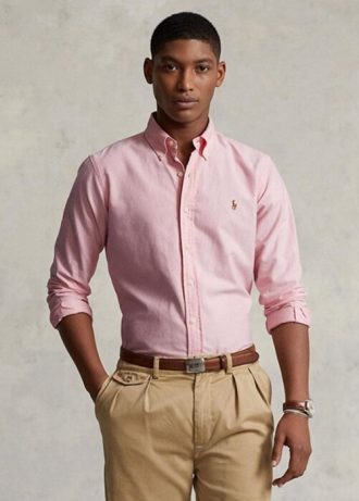 Camisas Ralph Lauren Slim Fit Oxford Masculinas Rosa
