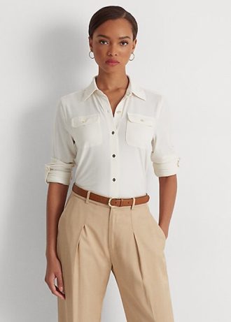 Camisas Ralph Lauren Stretch Jersey Femininas Creme