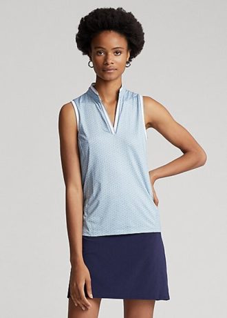Camisas Ralph Lauren Tailored Fit Piqué sem mangas femininas azuis