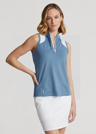 Camisas Ralph Lauren Tailored Fit Piqué sem mangas femininas azuis