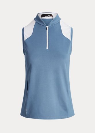 Camisas Ralph Lauren Tailored Fit Piqué sem mangas femininas azuis