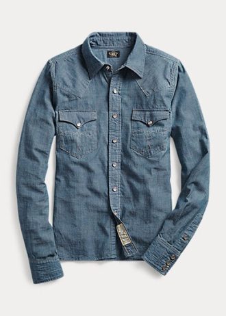 Camisas Ralph Lauren Western Indigo Chambray Azul Femininas