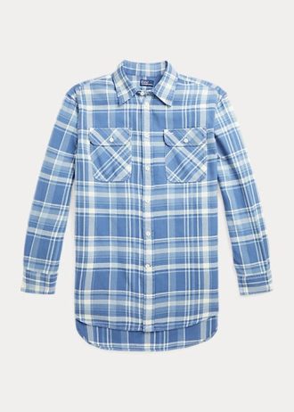 Camisas Ralph Lauren xadrez de algodão e sarja azul femininas