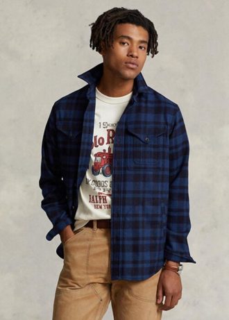 Camisas Ralph Lauren xadrez masculinas de lã mesclada