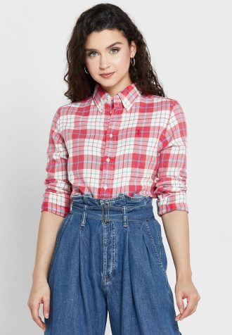Camisas Ralph Lauren xadrez rosa com botões para mulheres