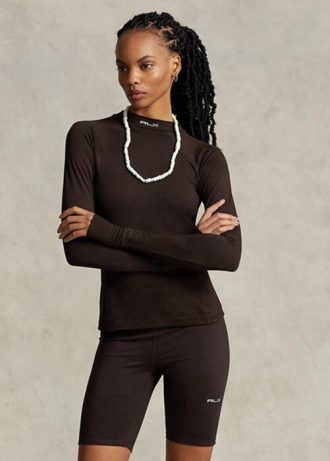 Camiseta Ralph Lauren Feminina Marrom com Logo e Manga Longa e Gola Moletom