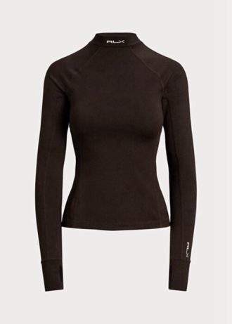 Camiseta Ralph Lauren Feminina Marrom com Logo e Manga Longa e Gola Moletom