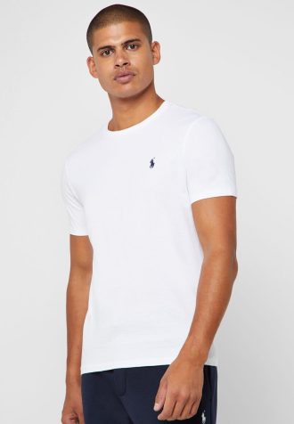 Camisetas de algodão Ralph Lauren personalizadas, slim fit, brancas, masculinas