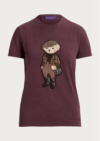 Camisetas de algodão Ralph Lauren Tweed Bear para mulheres na cor Borgonha