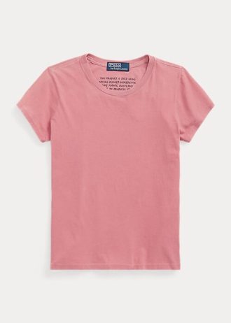 Camisetas femininas Ralph Lauren de algodão orgânico com gola redonda rosa
