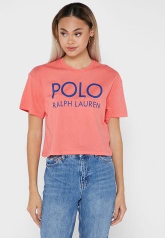Camisetas femininas vermelhas com logotipo gráfico Ralph Lauren