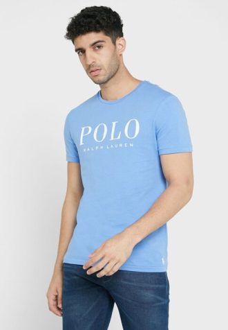 Camisetas masculinas azuis com gola redonda e logotipo Ralph Lauren
