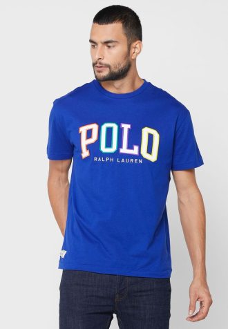 Camisetas masculinas azuis com gola redonda e logotipo Ralph Lauren