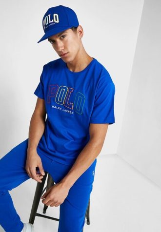 Camisetas masculinas azuis com gola redonda e logotipo Ralph Lauren