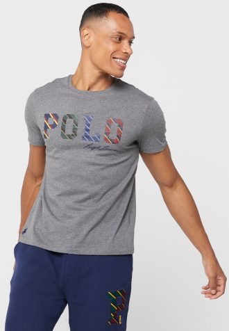 Camisetas masculinas cinzas com gola redonda e logotipo Ralph Lauren