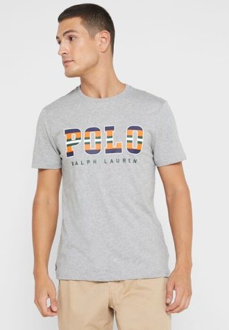 Camisetas masculinas cinzas com gola redonda e logotipo Ralph Lauren