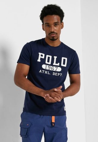 Camisetas masculinas com gola redonda e logotipo Ralph Lauren azul-marinho