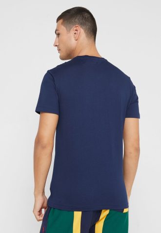 Camisetas masculinas com gola redonda e logotipo Ralph Lauren azul-marinho