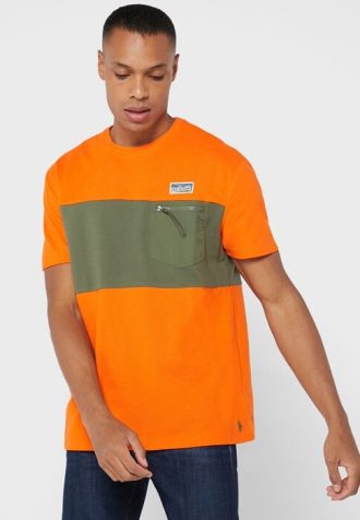 Camisetas masculinas laranja com gola redonda e logotipo Ralph Lauren
