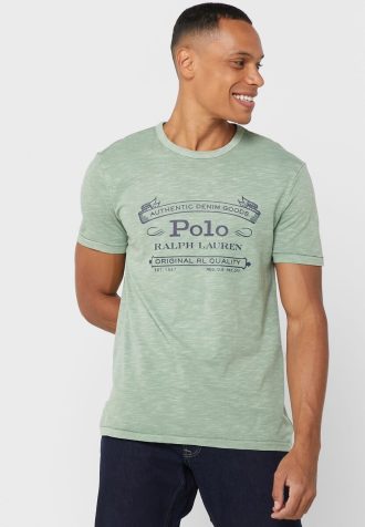 Camisetas masculinas verdes com gola redonda e logotipo Ralph Lauren