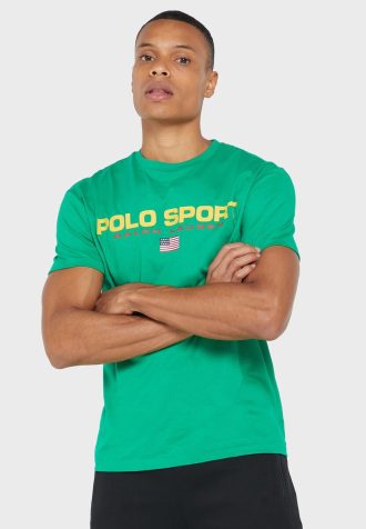 Camisetas masculinas verdes com gola redonda e logotipo Ralph Lauren