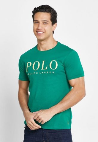 Camisetas masculinas verdes com gola redonda e logotipo Ralph Lauren