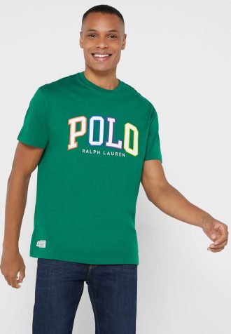 Camisetas masculinas verdes com gola redonda e logotipo Ralph Lauren