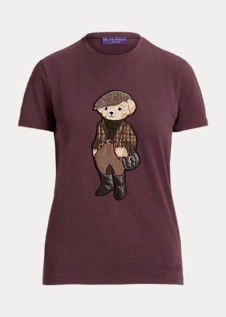 Camisetas Polo Ralph Lauren Tweed de algodão com urso Borgonha para mulheres