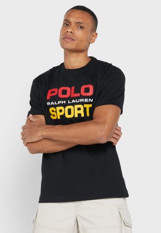 Camisetas pretas masculinas com gola redonda e logotipo Ralph Lauren