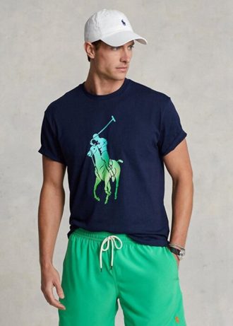 Camisetas Ralph Lauren Classic Fit Big Pony Jersey Masculinas Azul Marinho