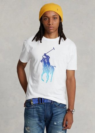 Camisetas Ralph Lauren Classic Fit Big Pony Jersey Masculinas Brancas